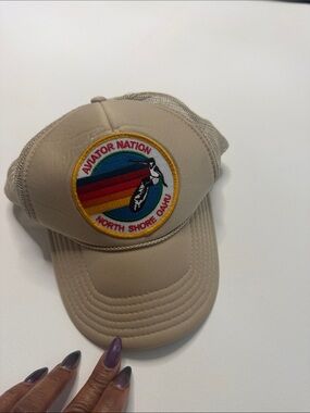 Aviator Nation Beige Trucker Hat with Rainbow North Shore Patch